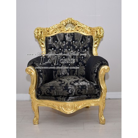 Barocker Thronsessel aus Deutschland, gold-schwarzer Damaststoff, Swarovski AL4227