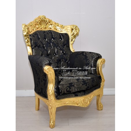Barocker Thronsessel aus Deutschland, gold-schwarzer Damaststoff, Swarovski AL4227