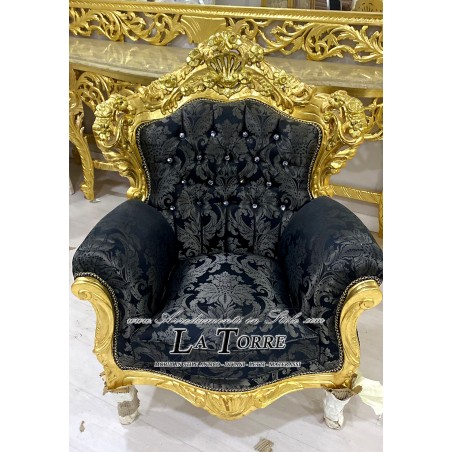 Barocker Thronsessel aus Deutschland, gold-schwarzer Damaststoff, Swarovski AL4227