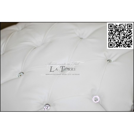 Louis XV Barock-Pouf, silberne Swarovski-Kristalle, weißes Öko-Leder, AL5355