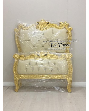 Barockes Einzelbett mit goldenem Bettgestell, Kunstleder oder champagnerfarbenem Samt, Swarovski-Kristallen in jeder Farbe,
