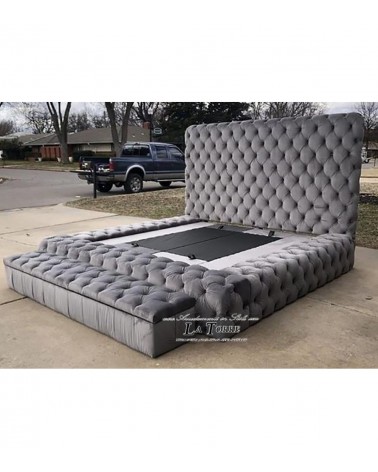 King size double bed container Modern velvet or Livio eco-leather