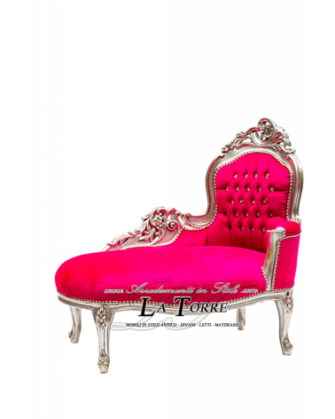 Panca panchetta dormeuse argento velluto fucsia divanetto Barocco swarovski Al3559