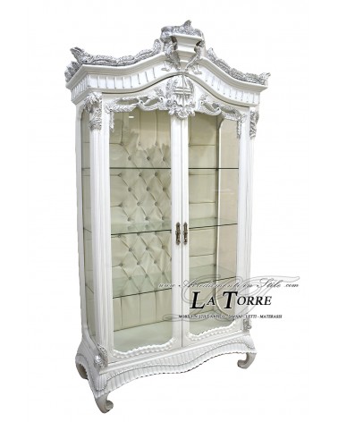 White and silver Louis XV baroque crystal display case, white swarovski faux leather AL9199
