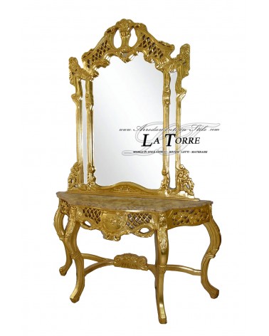 Consolle entratina con specchio Luigi XV Barocco foglia Oro marmo LT3040