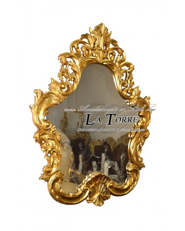 Konsolentisch mit Spiegel, Louis XV Barock, Blattgold, schwarzer Marmor LT3041