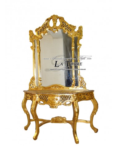 Consolle entratina con specchio Luigi XV Barocco foglia Oro marmo LT3040
