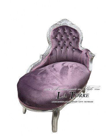Panchetta panca dormeuse argento velluto viola divanetto Barocco swarovski Al3558