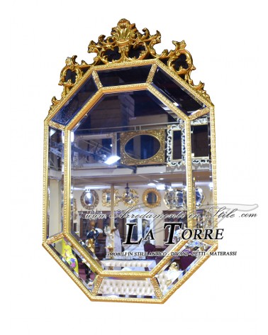 Octagonal wall mirror classic antique style gold leaf baroque bevelled glass Pu924