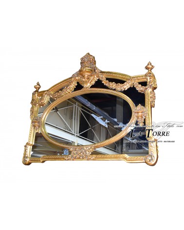 Antiker, mit Blattgold verzierter, barocker, abgeschrägter Wandspiegel S17