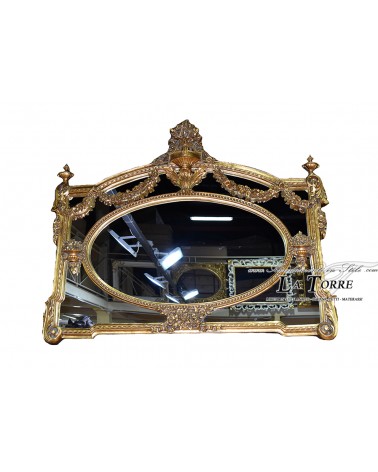 Antiker, mit Blattgold verzierter, barocker, abgeschrägter Wandspiegel S17