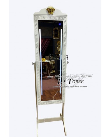 Standspiegel, neigbarer Ballerina-Spiegel für Schminkschrank, Dea Versace, Barock, Weißgold, R104