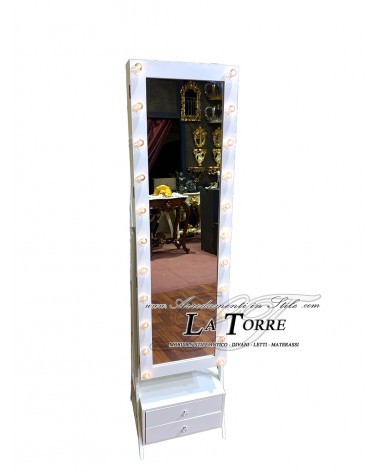 Ballerina-Standspiegel, neigbarer Schminkspiegel, barocker Kleiderschrank, weiß, mit R105-Glühbirnen