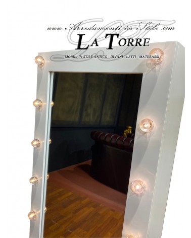 Floor standing mirror ballerina tilting for make-up baroque wardrobe white with R105 bulbs