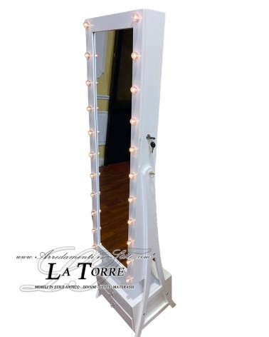 Floor standing mirror ballerina tilting for make-up baroque wardrobe white with R105 bulbs