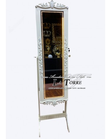 Ballerina-Standspiegel, neigbarer Schminkspiegel, barocker Kleiderschrank, weiß mit Cymatium R106