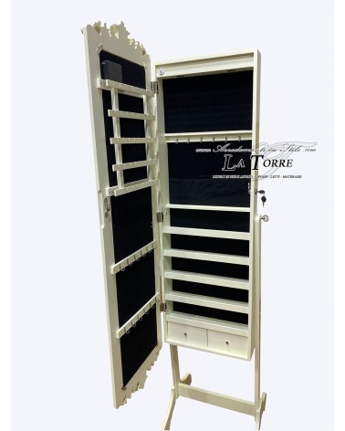 Ballerina-Standspiegel, neigbarer Schminkspiegel, barocker Kleiderschrank, weiß mit Cymatium R106