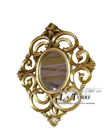 Specchiera traforata ovale oro antica specchio molato barocco da parete S35