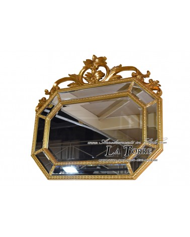 Klassischer achteckiger Wandspiegel, Blattgold, antiker Stil, barockes Schliffglas 127-1