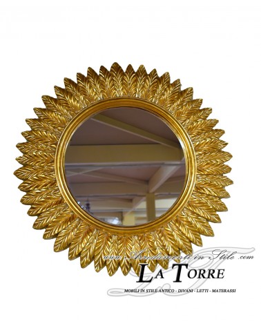 Specchiera da parete rotonda classica foglia oro stile antico vetro molato barocco Pu167