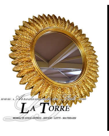 Specchiera da parete rotonda classica foglia oro stile antico vetro molato barocco Pu167