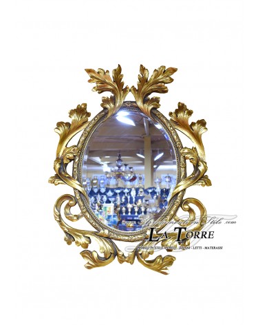 Antique gold leaf carved oval baroque beveled glass wall mirror S01