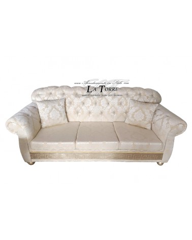 3-Sitzer-Schlafsofa mit Chesterfield-Matratze und -Untergestell, modernes Öko-Leder oder Samt, jede Farbe, Swarovski AZ03