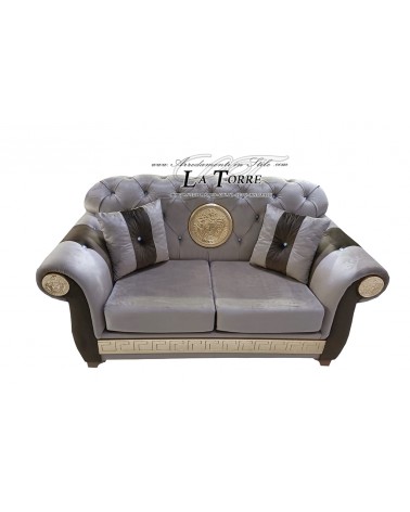 Baroque Chesterfield 2-seater sofa with base and mattress Greek goddess Medusa eco-leather or velvet any swarovski color AZ02