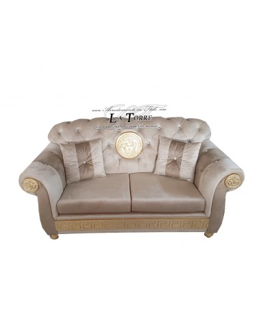 Baroque Chesterfield 2-seater sofa with mesh and mattress Greek goddess Medusa eco-leather or velvet any swarovski color AZ02