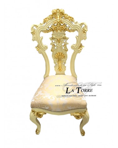 Louis XV Baroque Empire chair ivory gold damask faux leather LT3045