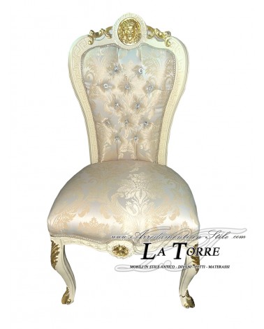 Sedia Poltrona Dea Medusa Luigi XV Barocco Impero Avorio con particolari oro ecopelle giglio fiorentino LT3019