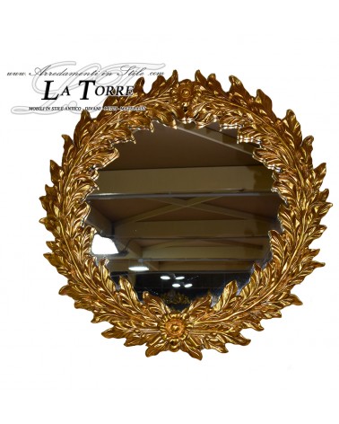 PU272 Klassischer runder Wandspiegel, Blattgold, Antik-Stil, Barock-Schliffglas