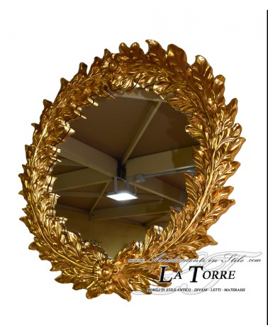 PU272 Klassischer runder Wandspiegel, Blattgold, Antik-Stil, Barock-Schliffglas