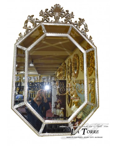 Specchiera classica foglia argento stile antico vetro molato barocco parete Pu924