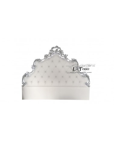 Testiera Testata Letto Matrimoniale Barocco ecopelle o Tessuto legno argento oro qualsiasi colore Valentina