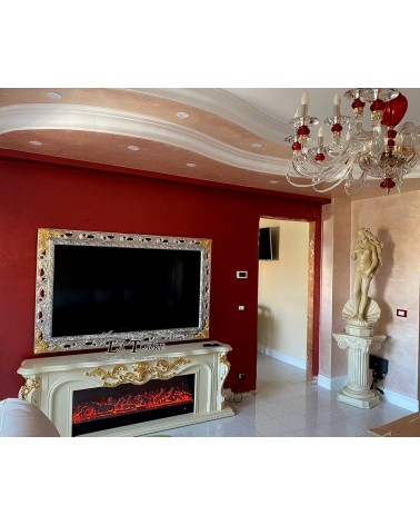 Baroque perforated wall-mounted Smart TV frame TVGGAO in pine wood with gold and silver leaf