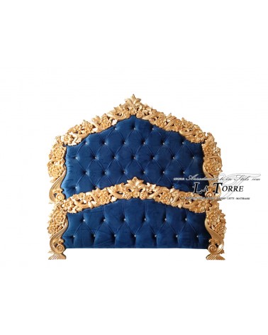 Kingsize-Doppelbett mit Staufach, Öko-Leder oder Samt, Barockholz, Gold und Silber, jede Farbe, PILISSENA
