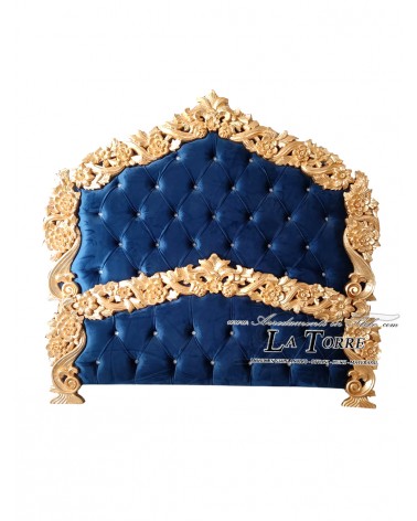 King size double bed with Baroque faux leather container, gold and silver wood PILISSENA
