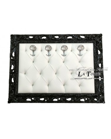 Appendiabiti da muro attaccapanni barocco Nero ecopelle bianca Swarovski GGN