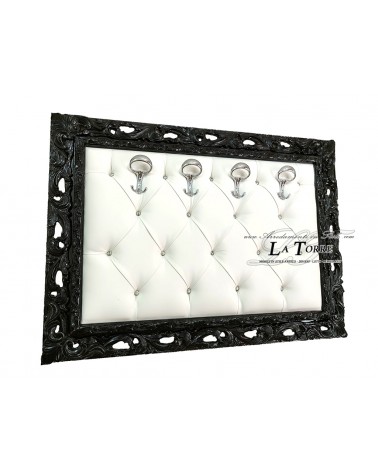 Appendiabiti da muro attaccapanni barocco Nero ecopelle bianca Swarovski GGN