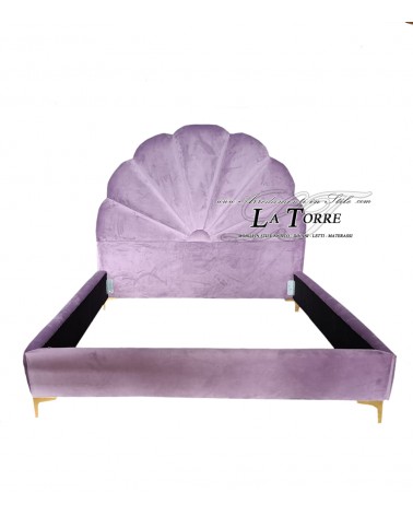 Modernes Doppelbett im Design von Öko-Leder oder Samt mit lila Stauraum