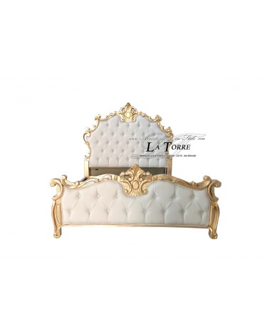 Letto Matrimoniale king size Barocco ecopelle o vellutino legno foglia oro o argento qualsiasi colore Giselle