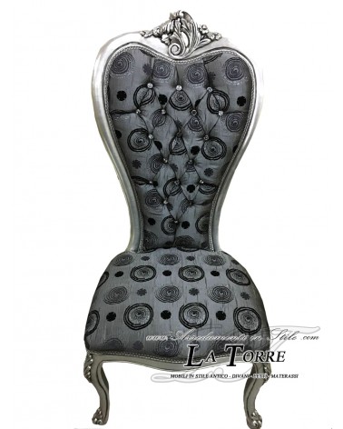 Baroque style throne armchair in silver solid wood and damask fabric AL08