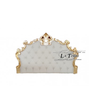 Kopfteil Doppelbett Barock Öko-Leder oder Stoff Swarovski Holz Silber Gold jede Farbe Giselle