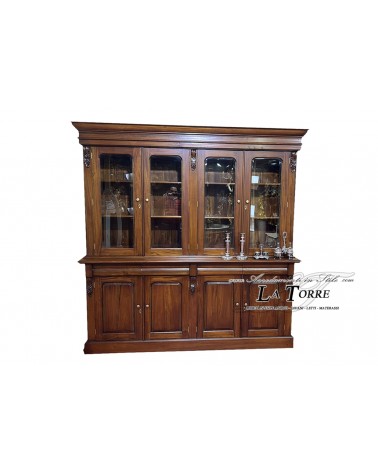 Libreria Annette Stile Vittoriano Inglese Vetrina Cristalliera Credenza Ministeriale Presidenziale Noce 8 Porte 4 Cassetti Na04