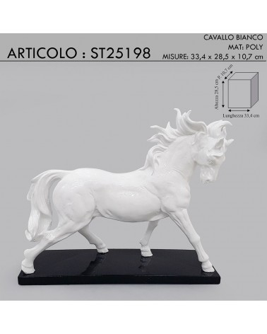 Statua scultura soprammobile cavallo bianco al galoppo 28 cm ST25198