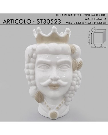 Statua scultura testa di Moro re bianco e tortora 22h cm bomboniera in ceramica Caltagirone ST30523