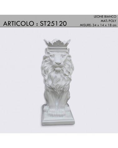 Weiße Löwenstatue mit Krone und geschlossenem Maul, Ornament ST25120