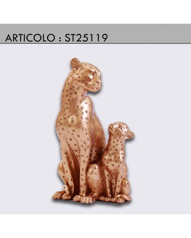 Statua animale ceramica scultura Leopardo cucciolo traforato oro 25H cm st25119