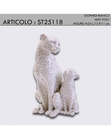Statua animale ceramica scultura Leopardo cucciolo traforato bianco  25H cm st25118